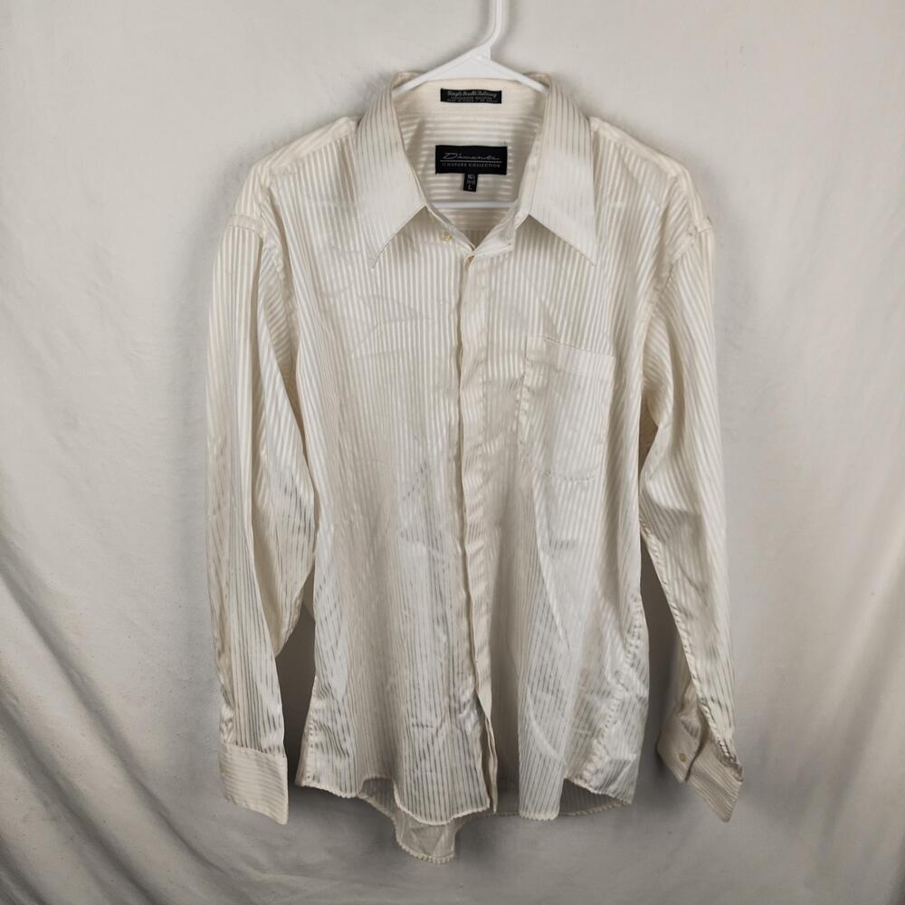 Diamante Shirt Mens 16.5 34/35 White Stripe Classic Fit Long Sleeve Dress